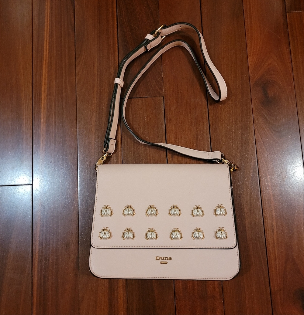 NWOT Dune London Crossbody Handbag Blush Pink with Pearl and Rhinestone Ladybugs